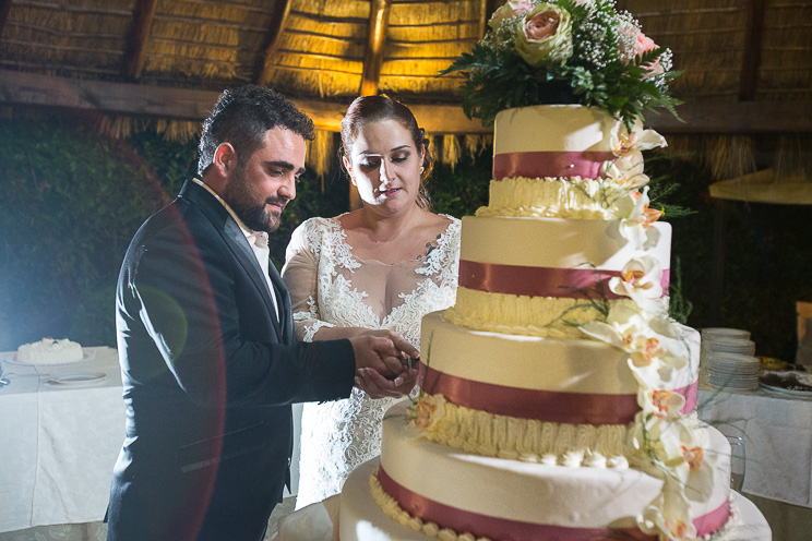 Gli sposi tagliano la torta.